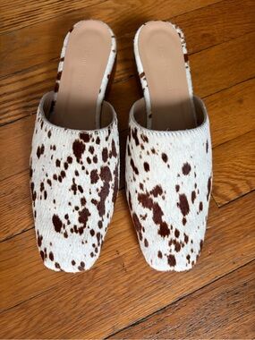 Brown & White Cow Slip-On Mules - Women